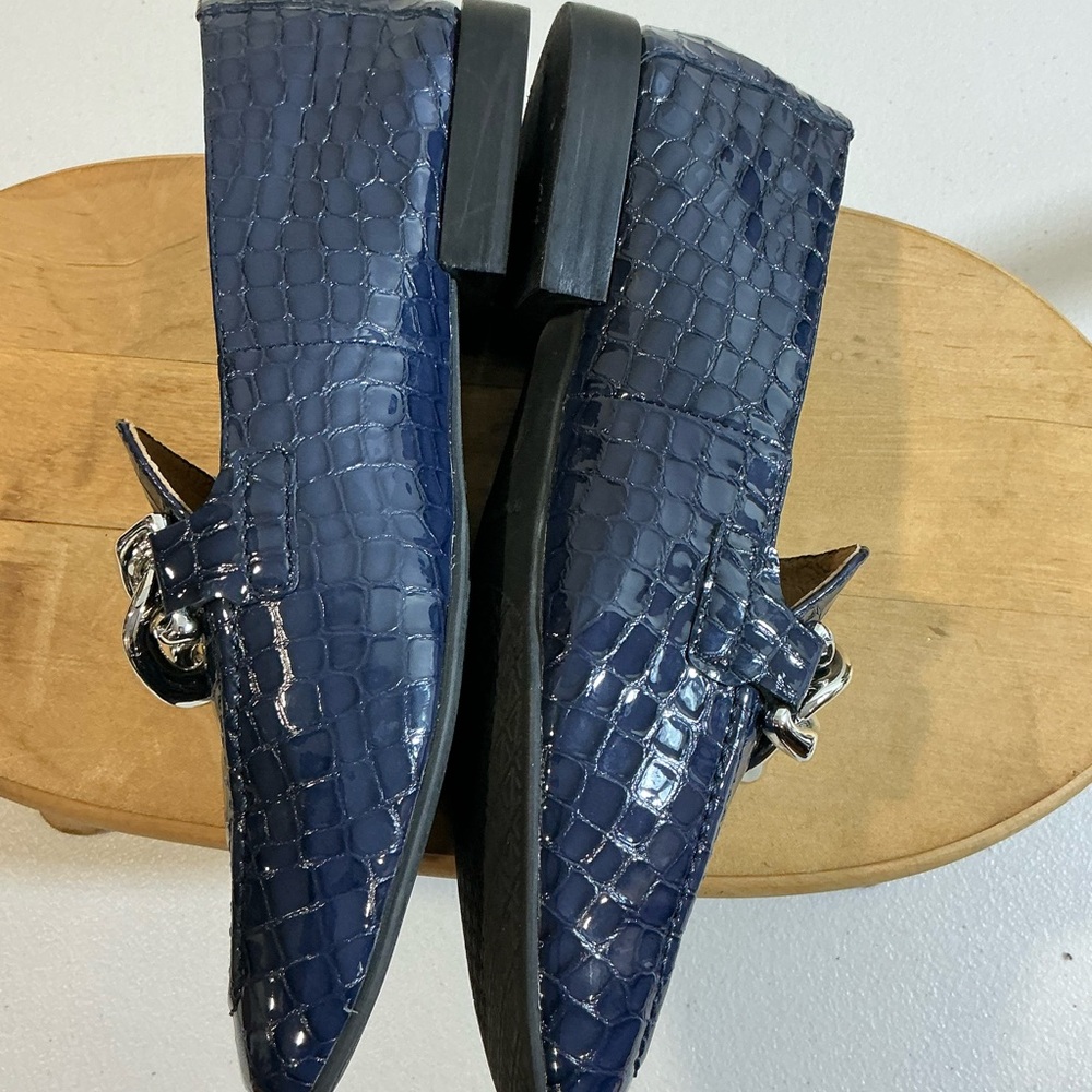 Donald Pliner Bristol Navy Croc Patent Leather Loafers Women’s 8.5 - Picture 6 of 12